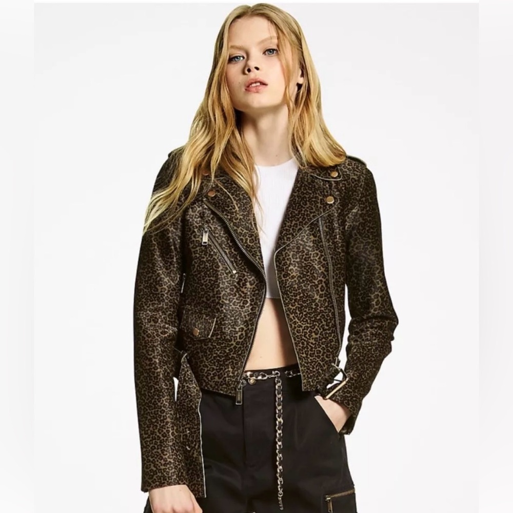 Michael Kors Leopard Print Calf Hair Moto Jacket